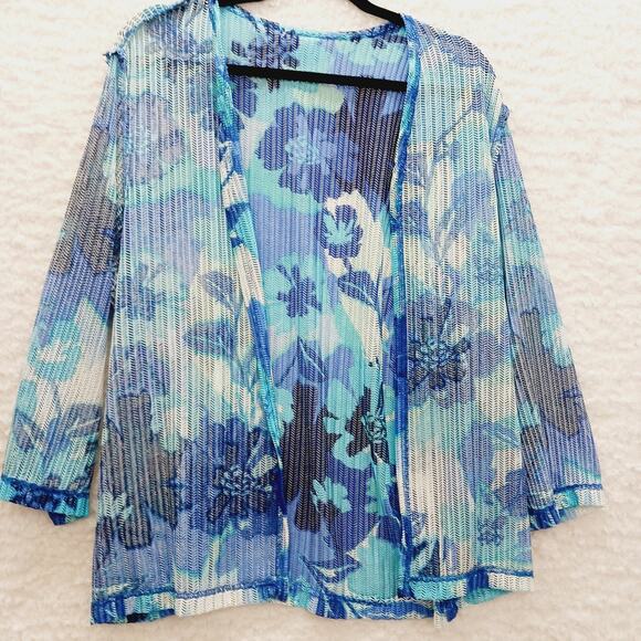 Cardigan Open Size XL Navy Aqua Royal Grandma Chic Coastal Resort Bloomcore - Picture 7 of 10